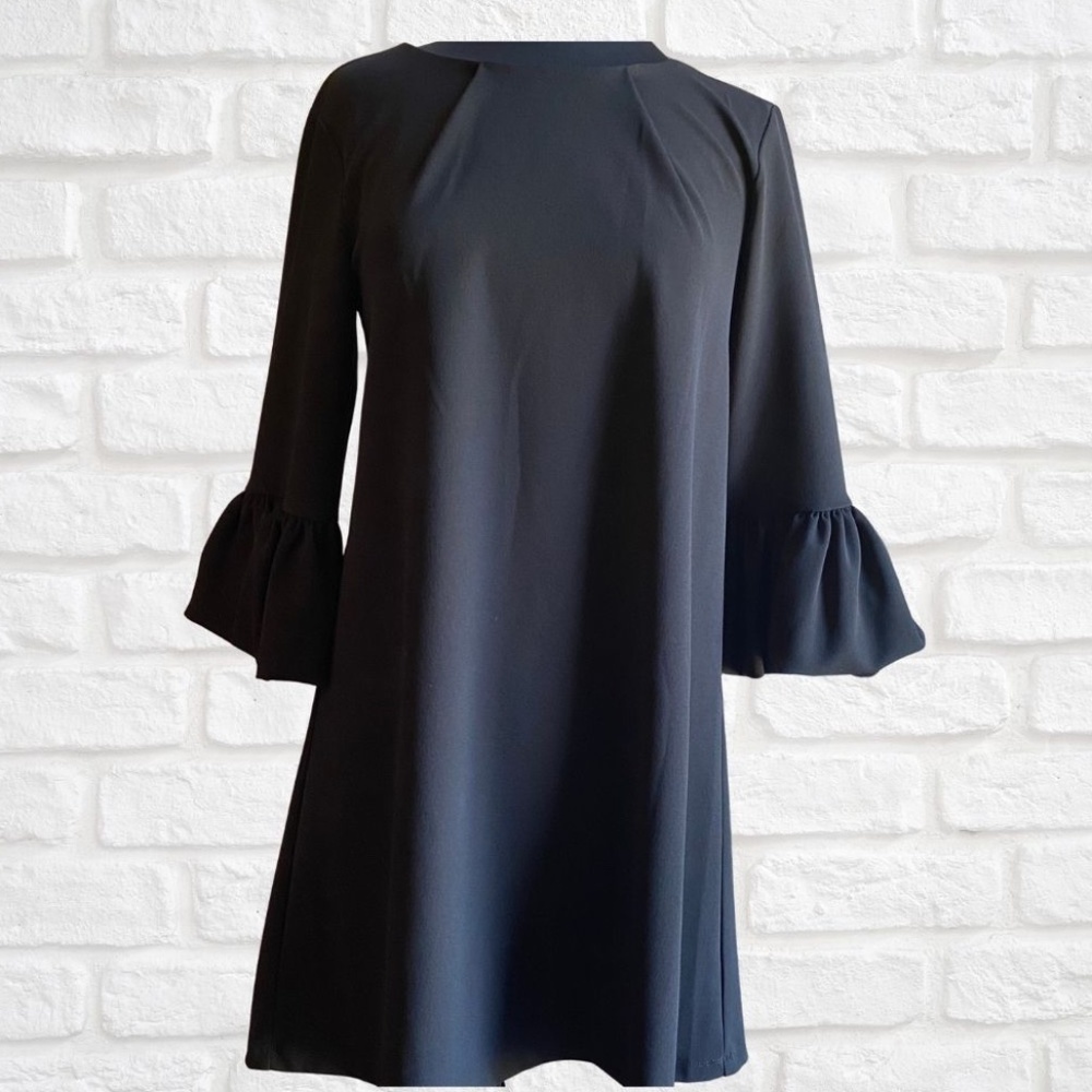 Women's Nina Leonard Black Belle Sleeve Shift Dress
